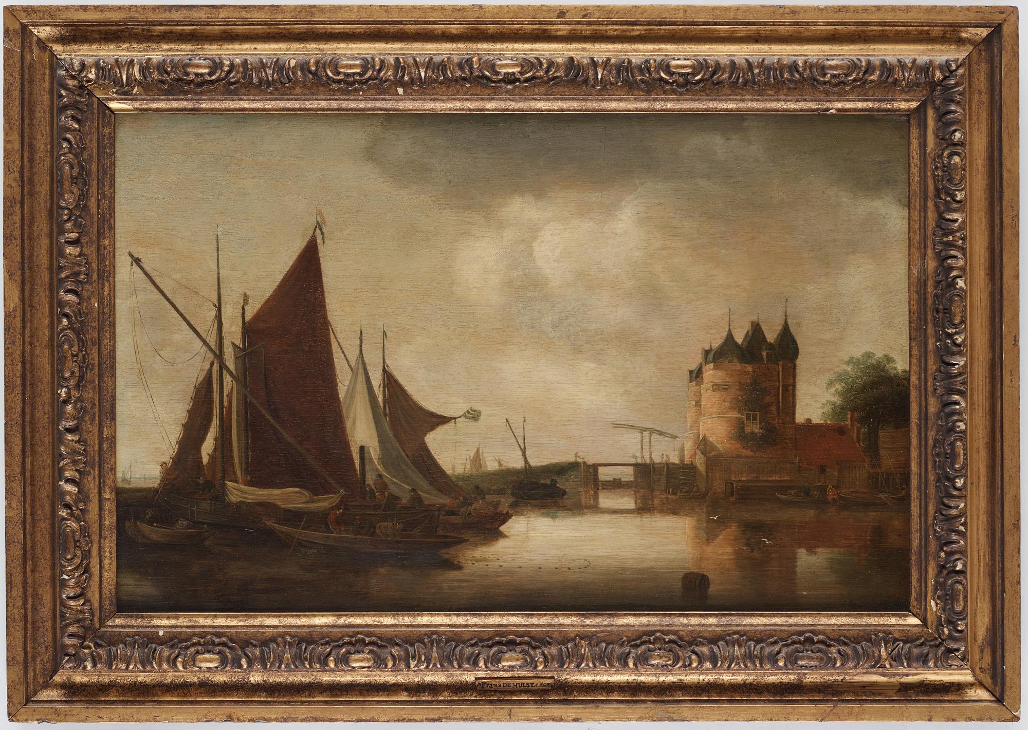 Frans de Hulst Attributed to, A river landscape with a waterside fort.