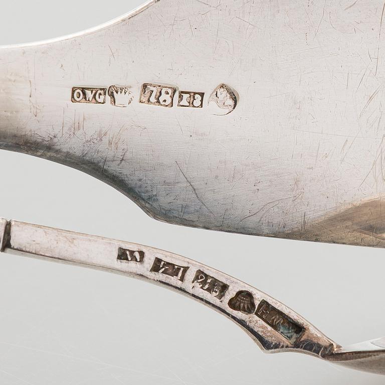 Gräddsnäcka, sked och soppslev, silver, Viborg och Fredrikshamn, 1866-1892.