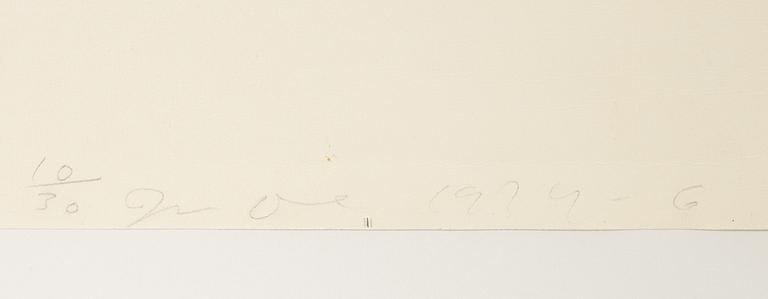 Jim Dine, etching with hand-coloring, 1974-76, signed 10/30.