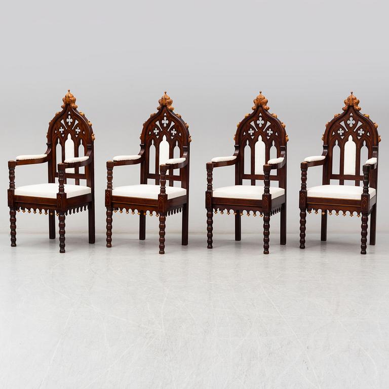 Eight Gothic Revival / Neo-Gothic Chairs, probably Austria, 19th century.