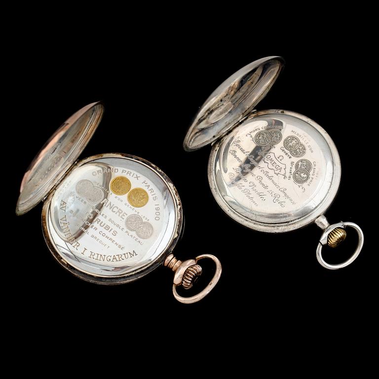 FICKUR, 2 st, silver, Omega och Zenith, 1900-talets första hälft.