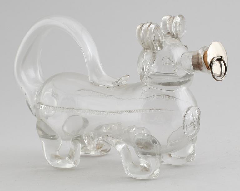 KARAFF, glas, sk fyllehund, 1800-/1900-tal.