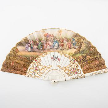 Glove case a pair and fans a pair around 1900.