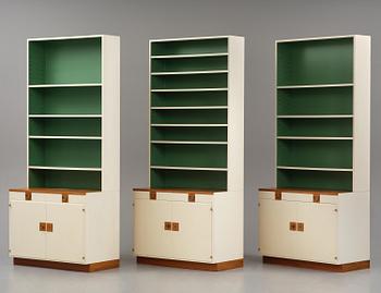 Josef Frank, a set of three bookcases model "B 2255", Firma Svenskt Tenn, mid-20th century, provenance Estrid Ericson.