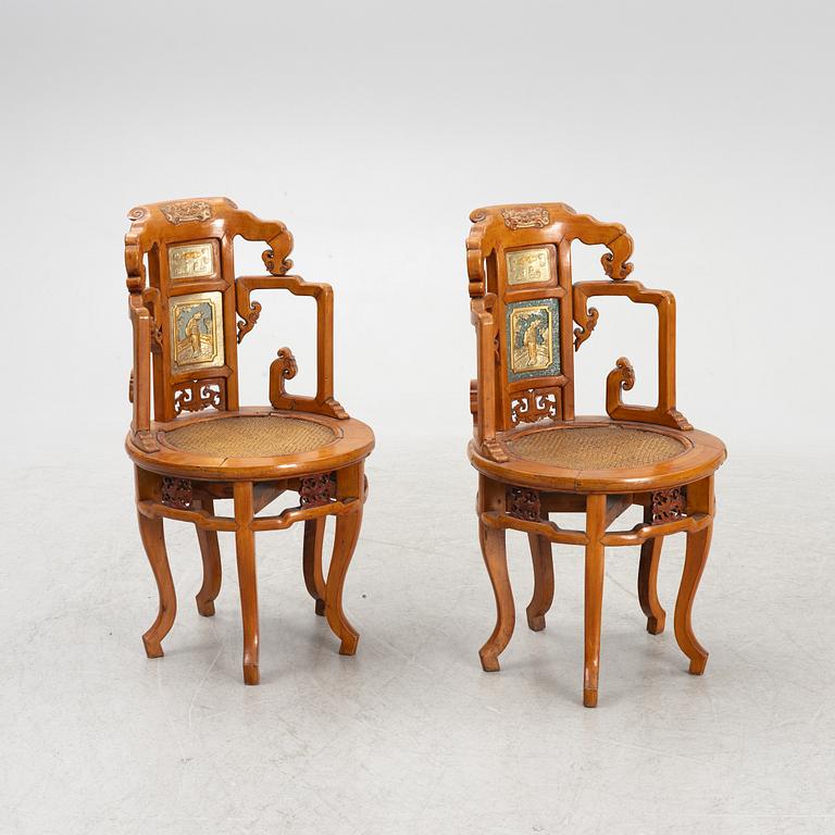 A pair of hardwood chairs,  Qing dynasty, 19th Century. Seal mark to reverse of back.