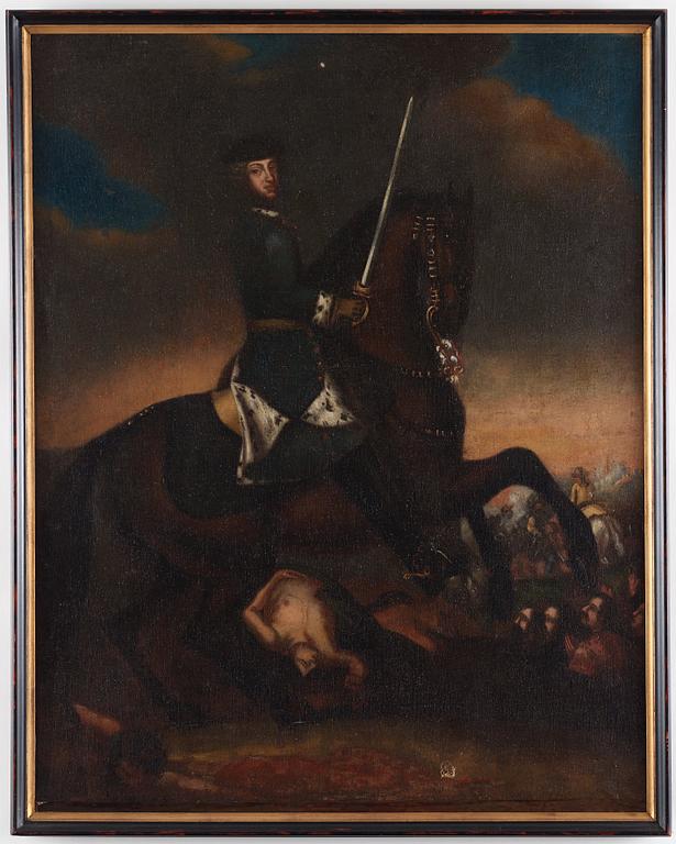 David von Krafft Circle of, King Karl XII on horse back at the battle of Narva 1700.