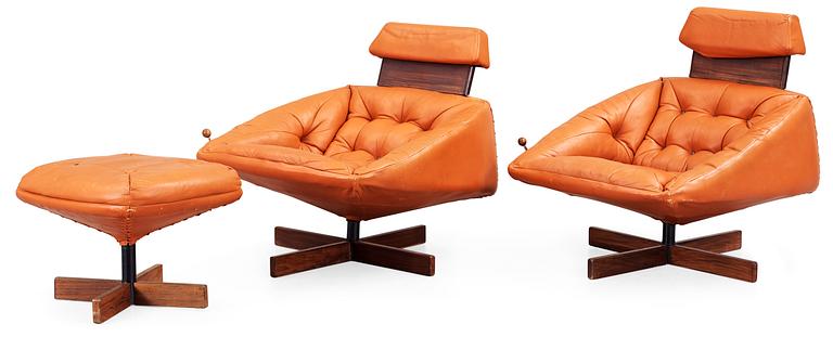 A pair of Percival Lafer armchairs and one ottoman, MP Lafer, Brazil 1960-70's.