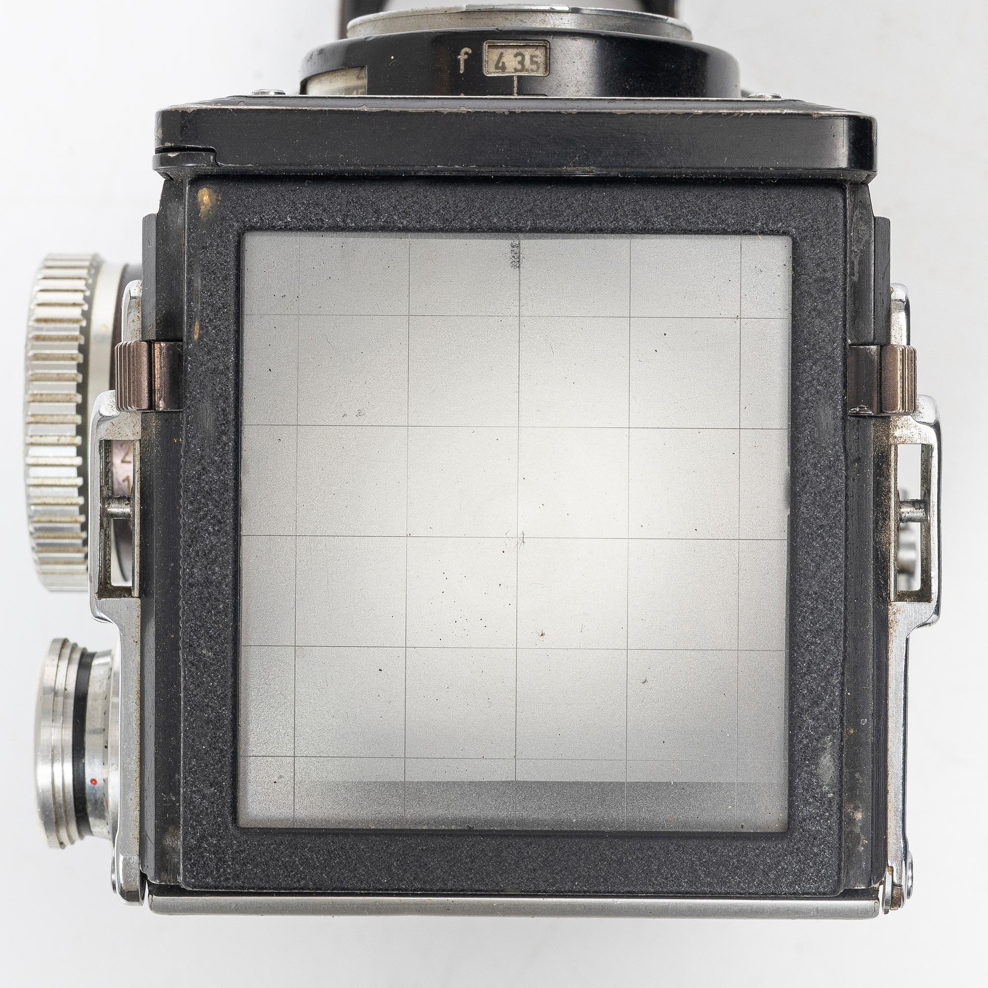 Mellanformatskamera, Rolleiflex, med väska och tillbehör, Franke & Heidecke, 1900-talets mitt, Tyskland.