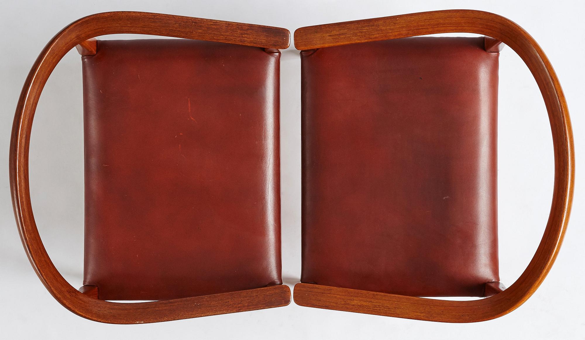 Nanna Ditzel, a pair of armchairs, "model 113", Poul Kolds Savværk, Denmark 1950-60's.
