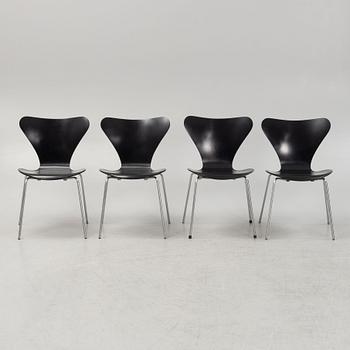 Arne Jacobsen, four 'Series 7' chairs, Fritz Hansen, Denmark.