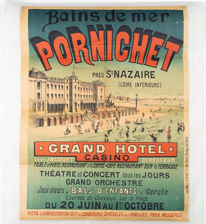 A lithographic poster, 'Bains de Mer Pornichet', Imp. Emile Lévy & Cie, Paris, France, late 19th Century.