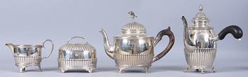KAFFESERVISDELAR, 4 st, silver, empirestil, C G Hallberg, 1915,1917, 1918, 1920. Tot vikt 1650 gram.