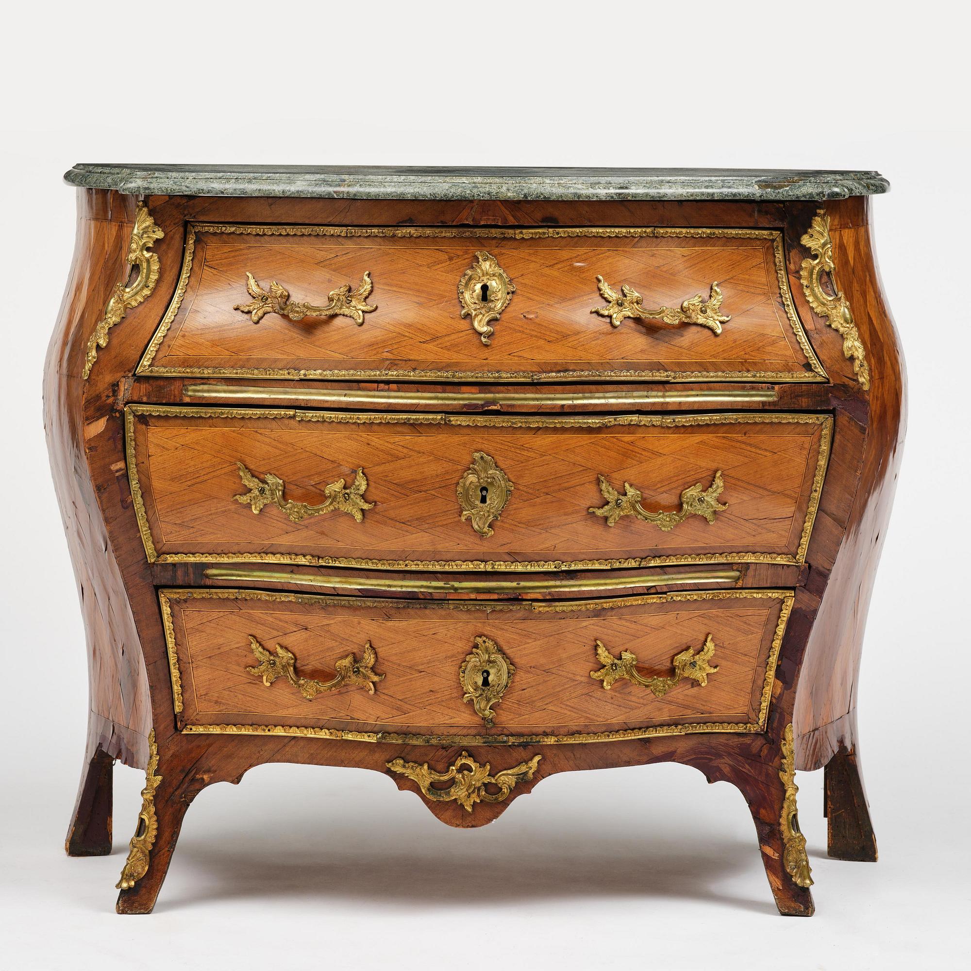 A rococo parquetry commode attributed to C. Tietze (master in Stockholm 1764-91).