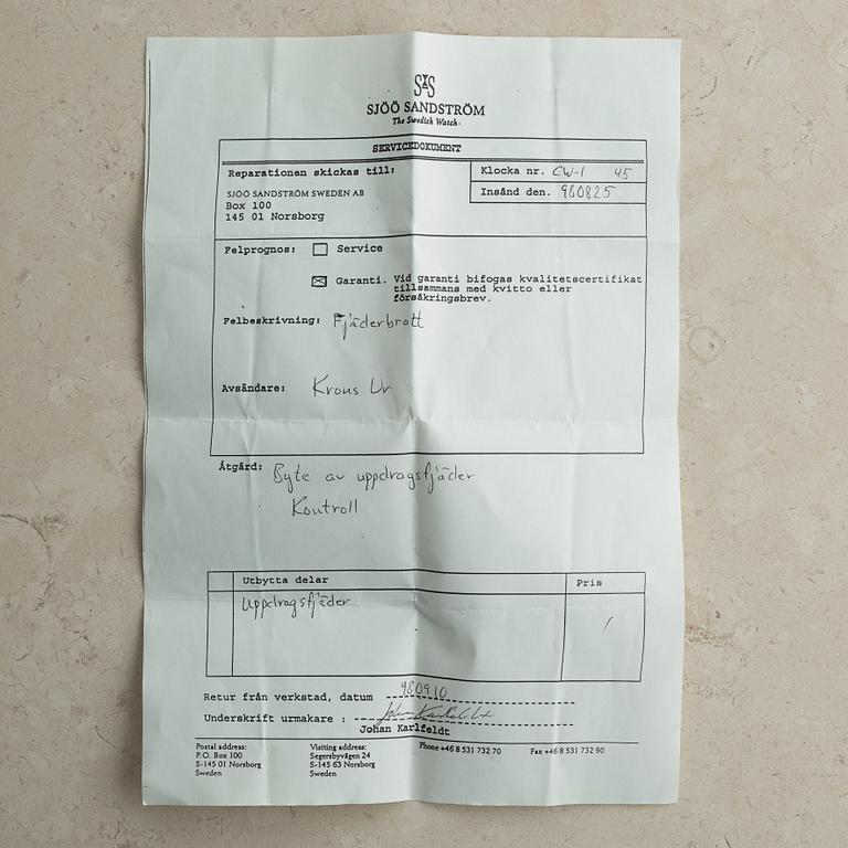 SJÖÖ SANDSTRÖM, Chronolink, Worldtimer UTC, Golf Timer, "Första 100-serien", armbandsur, 40 mm,