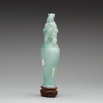 A Chinese archaistic nephrite vase with cover, 20th Century.