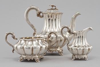 KAFFESERVIS, 3 delar, silver, nyrokoko, London, England, 1840-tal. Vikt 1490 g.