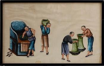 OKÄND KONSTNÄR, 8 st, akvareller på rispapper, Kina, 1800/1900-tal.