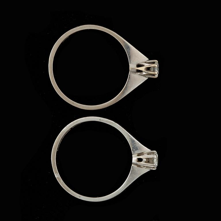 RINGAR, 2 st, vitguld 18 k, diamant 0,17 respektive 0,19 ct. Vikt ca 5,2 g.