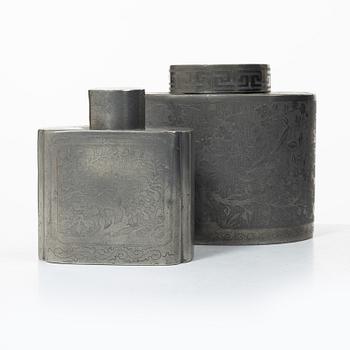 Two pewter tea caddies, China, 19th century.