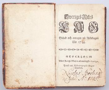 BOK, "Sveriges Rikes Lag", 1734.