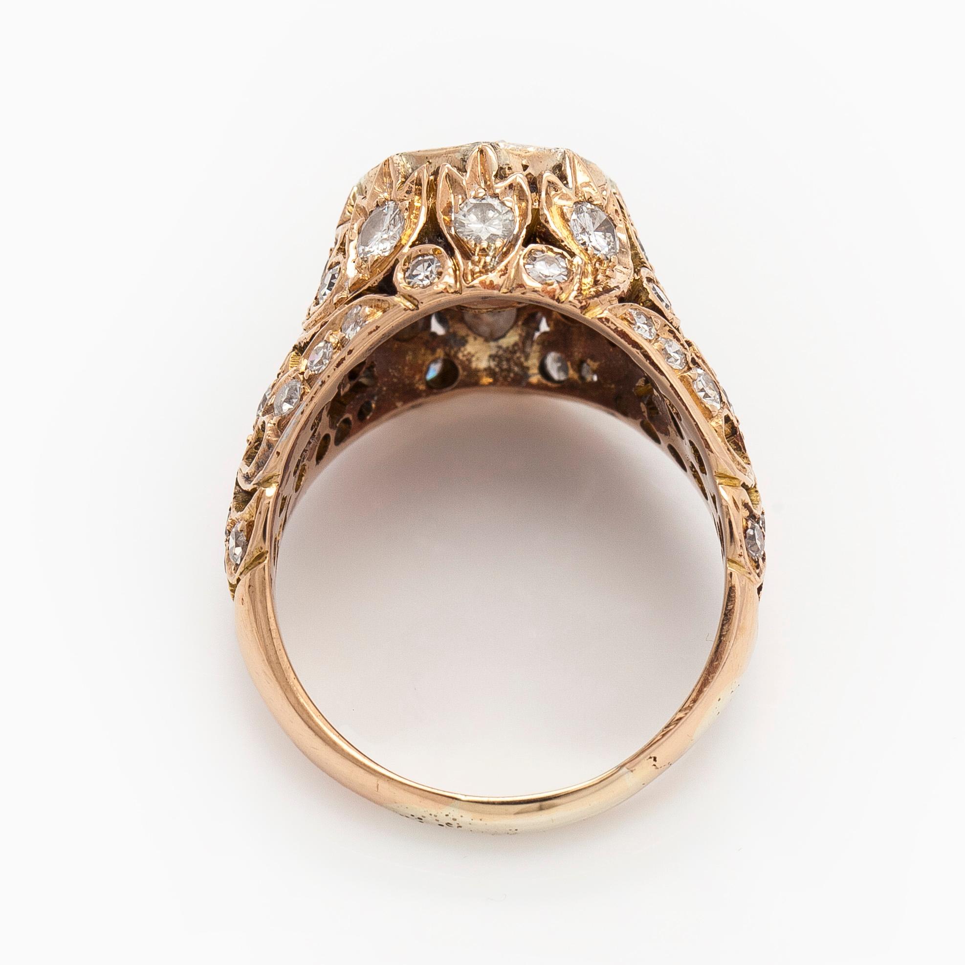 Ring, rose-cut diamond 1.35 ct, 18K gold.