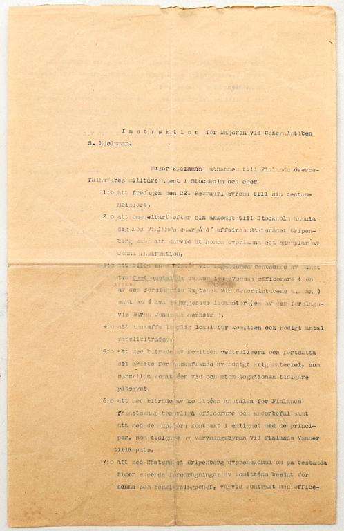 Gustaf Mannerheim 1867-1951, Finland, baron, military leader and statesman. Signed document Swedish Brigade 1918.