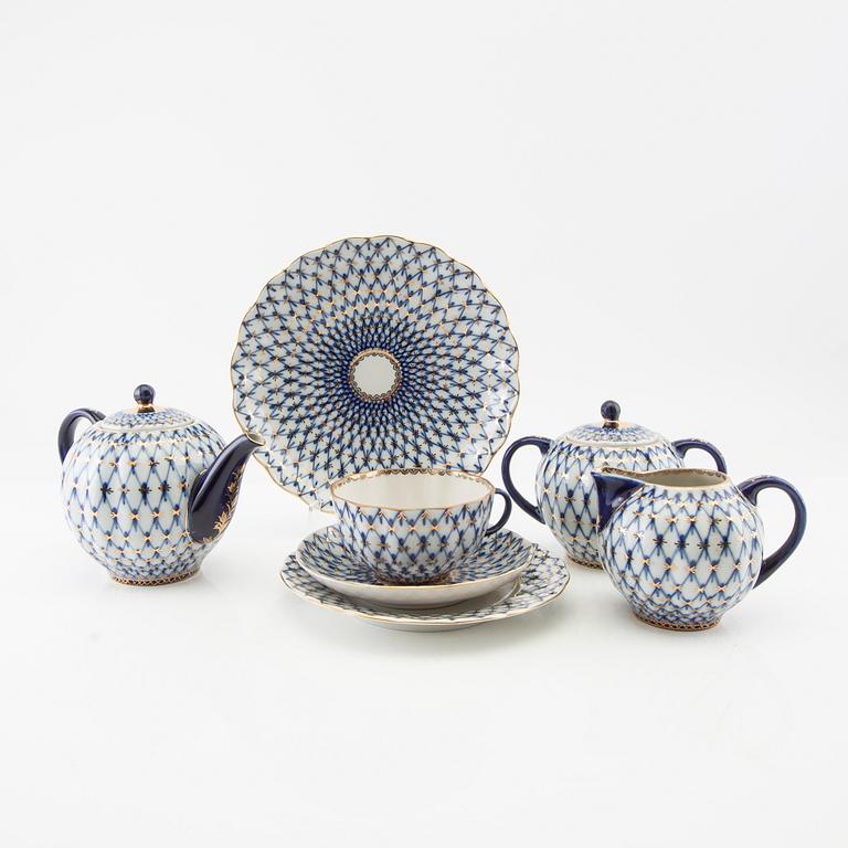 Teservis 15 dlr "Cobalt Net", Lomonosov Sovjetunionen porslin.