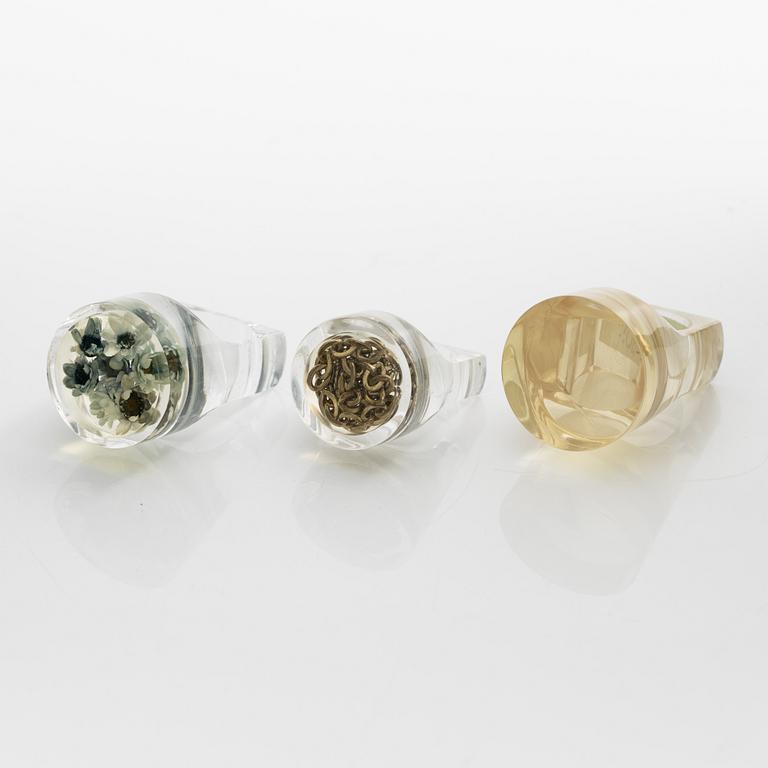 Siv Lagerström, three acrylic rings, 1970s.