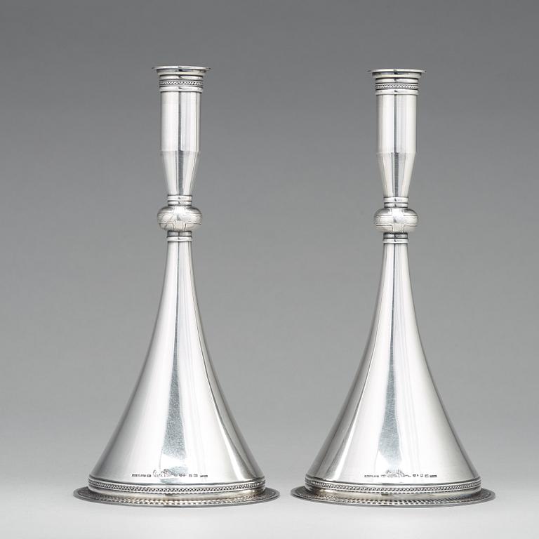 Wiwen Nilsson, a pair of sterling candlesticks, Lund 1948.