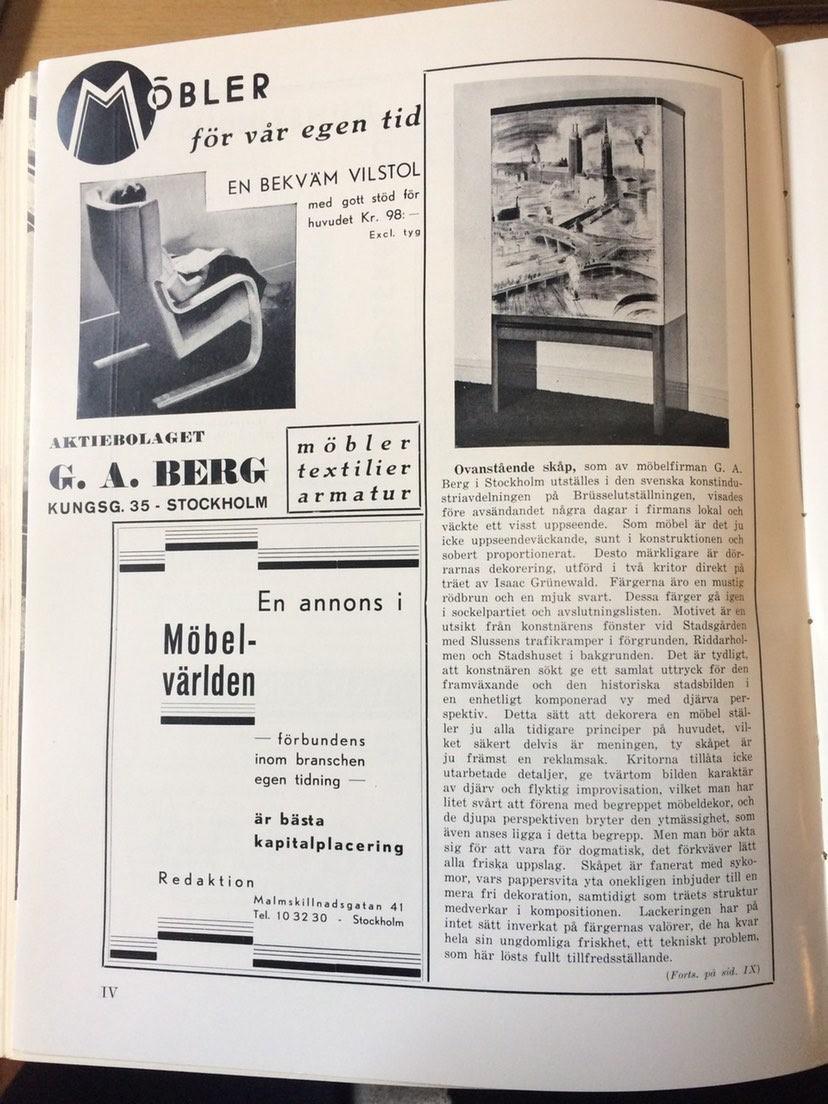 Isaac Grünewald, & Olof Östberg, skåp, unikt, AB GA Berg, Stockholm, 1935.