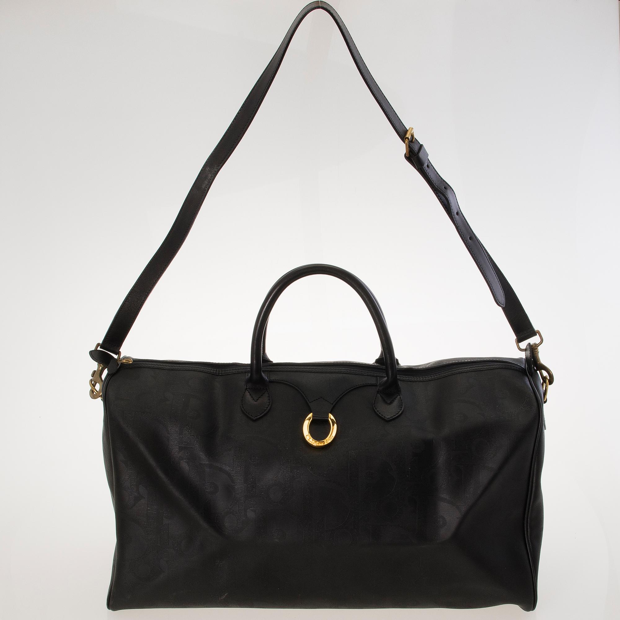 CHRISTIAN DIOR Black Monogram Coated Canvas Duffel Bag.