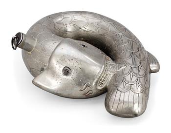 813. An Estrid Ericson pewter fish bottle, Firma Svenskt Tenn.