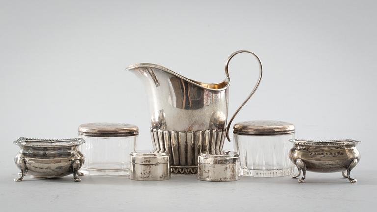 PARTI SILVER, 7 delar, 1800 och 1900-tal, vikt ca 220g.