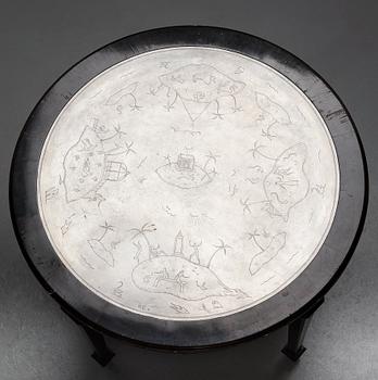 A Nils Fougstedt engraved pewter top table, Svenskt Tenn, Stockholm 1926.