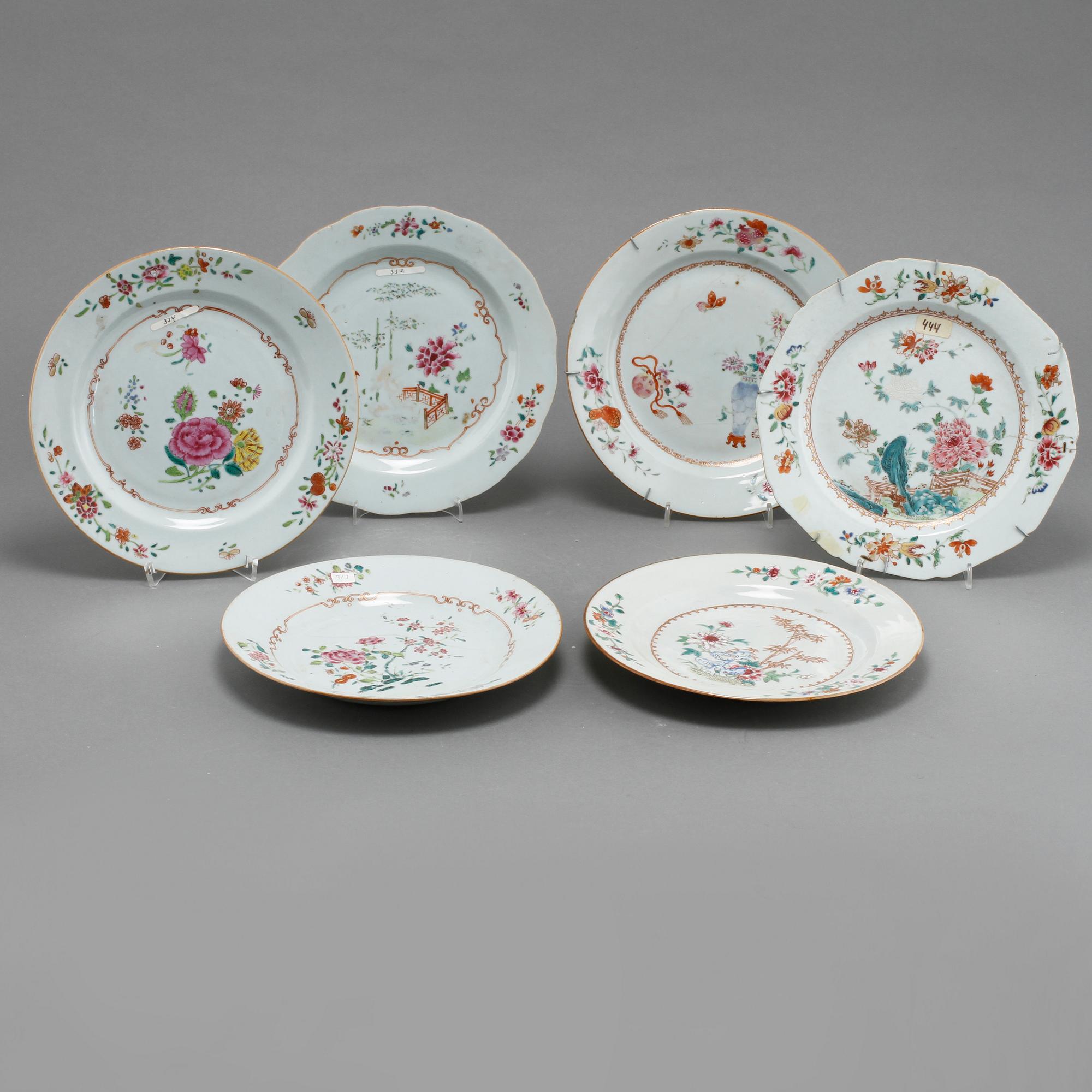 TALLRIKAR, 6 st, porslin, Kina, 1700-tal.