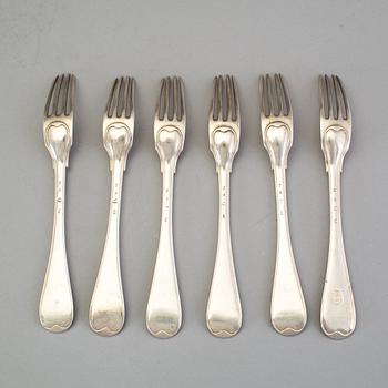 A set of six Swedish 18th century silver dinner-forks, mark of Isak Sauter, Stockholm 1778.