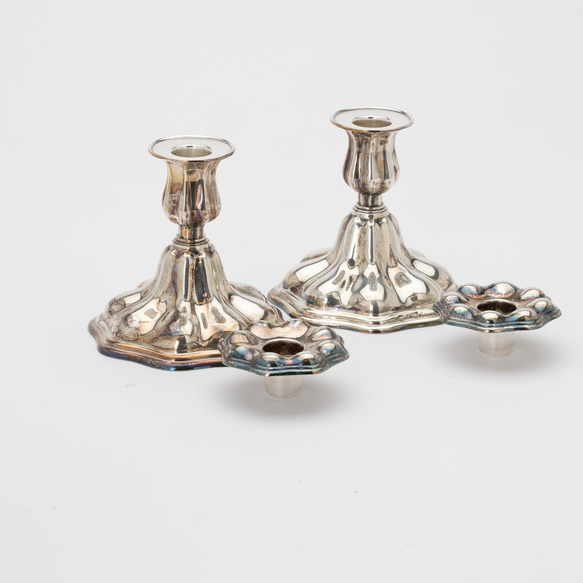 Candlesticks, silver, a pair, C. G. Hallberg, Stockholm, 1946.