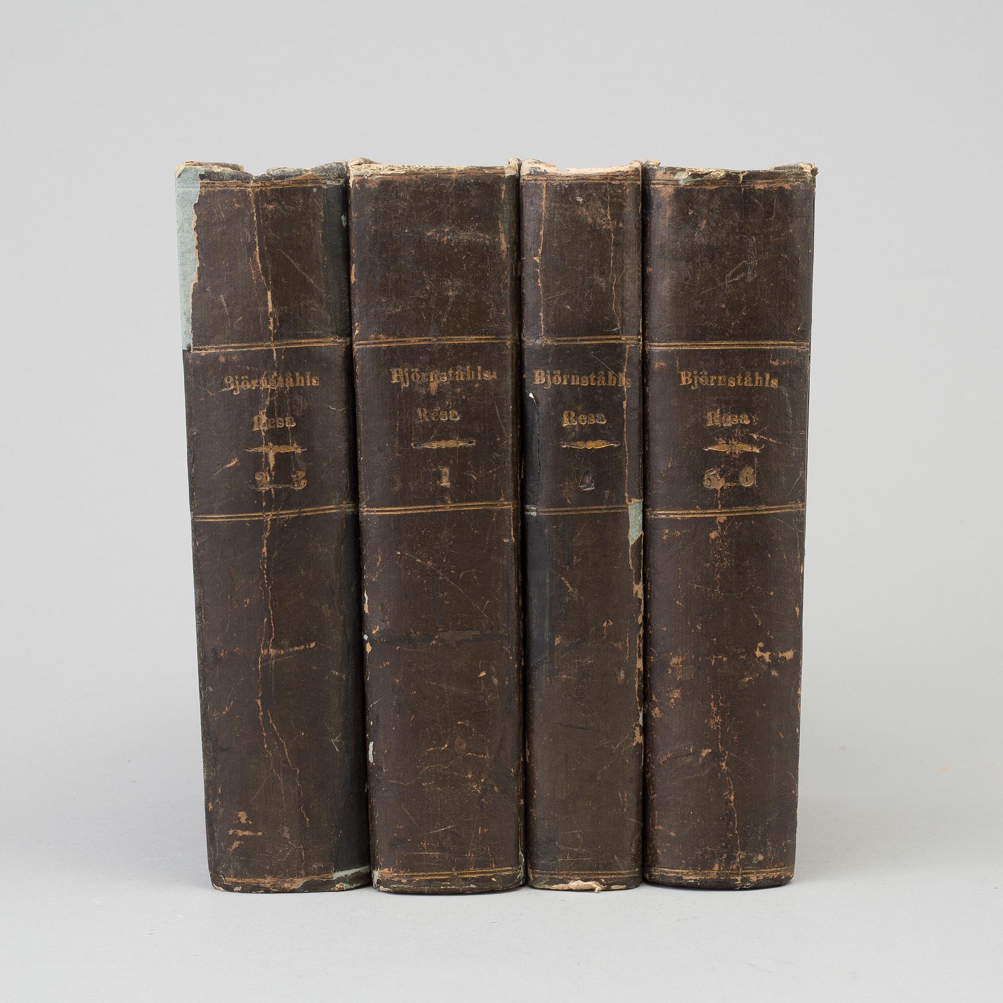 JOHAN JACOB BJÖRNSTÅHL, "Resa til Frankrike, Italien...",4 band, utg. C. Chr. Gjörwell. I-VI. (A. J. Nordström) 1780-84.