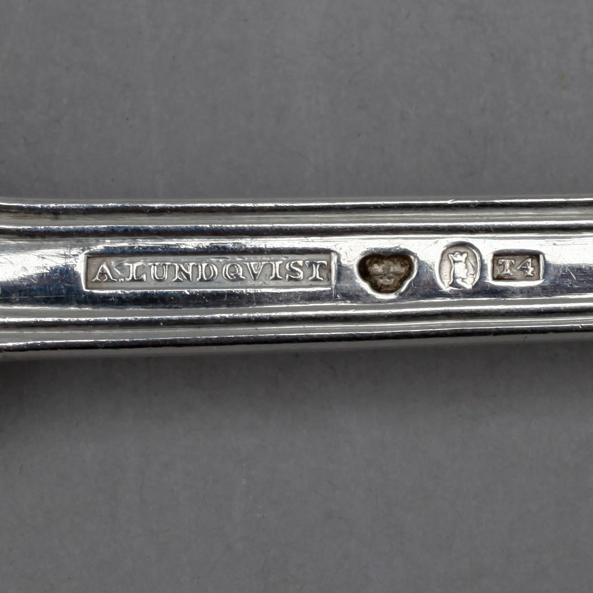 MATSKEDAR, 11 st, silver, bla Möllenborg, "Engelsk snäck", 1800-tal. Tot ca 800 gram.