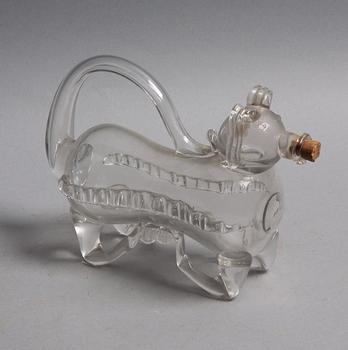 FLASKA, sk brännvinshund, glas, 1800/1900-tal.