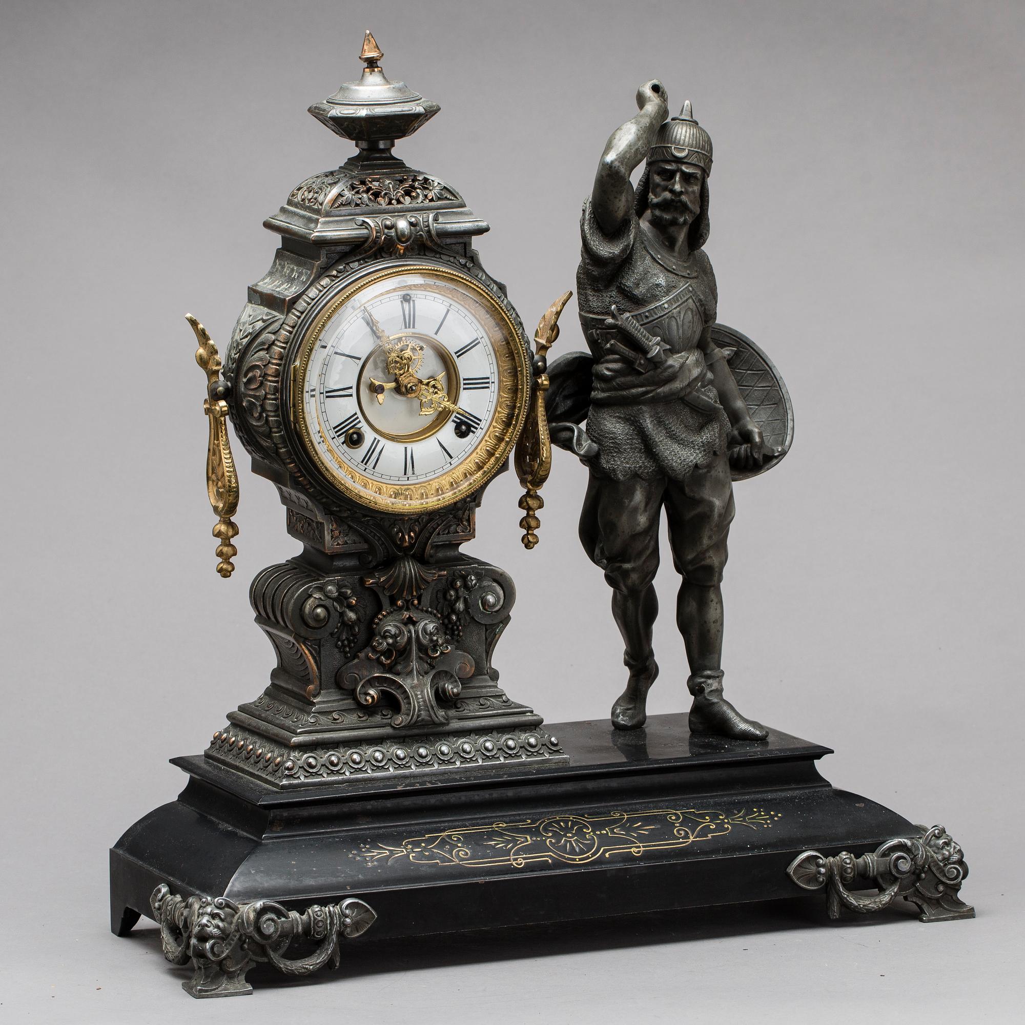 An Ansonia metal figural mantle clock, Ansonia Co, New York. ca 1900.