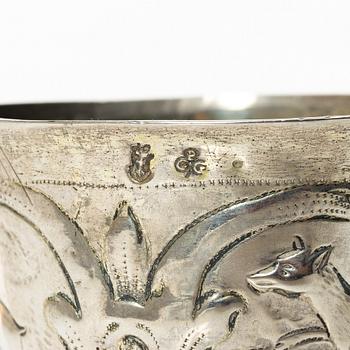 Christian Pichgiel, jaktbägare, silver, Danzig, omkring år 1700.