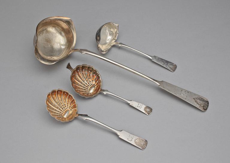 PARTI UPPLÄGGNINGSBESTICK, 4 delar, silver, snäckmodell, Finland 1917. Totalvikt ca 200 gram.