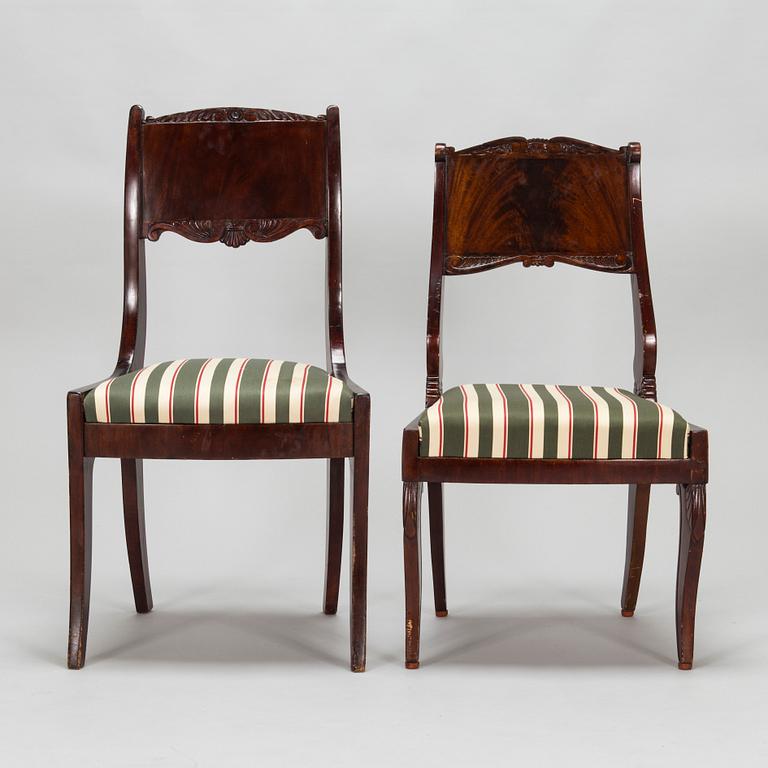 Seven mahogany veneered Empire style chairs, Russia / the Baltics, mid 19th century.