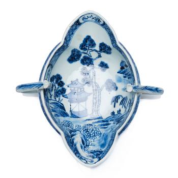 A blue and white sauce boat, Qing dynasty, 18th Century.