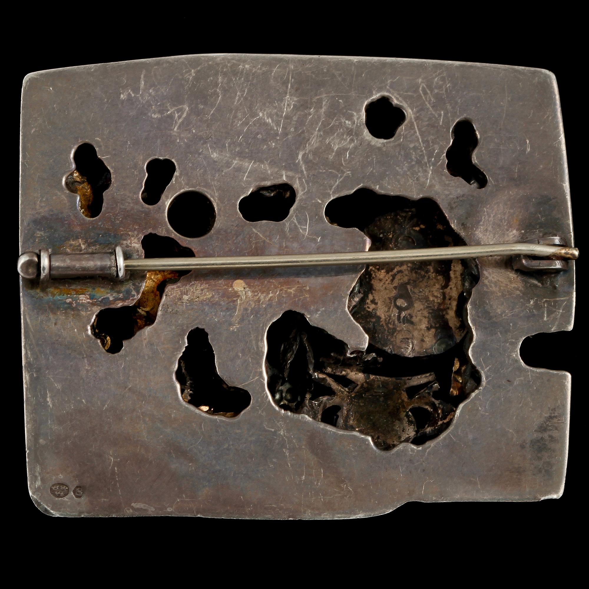 BROSCH, silver, 14k guld samt odlad pärla, importstämplad, omkring 1900-talets mitt. Vikt 17 g.