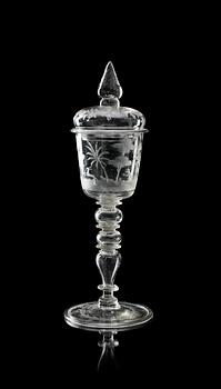 POKALGLAS med LOCK, Tyskland, troligen Nürnberg, omkring 1700.