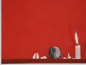 Ylva Snöfrid, “Xenia with candle, cut poppy capsule, poppy flower, spoon with heroin and wisdom teeth”.