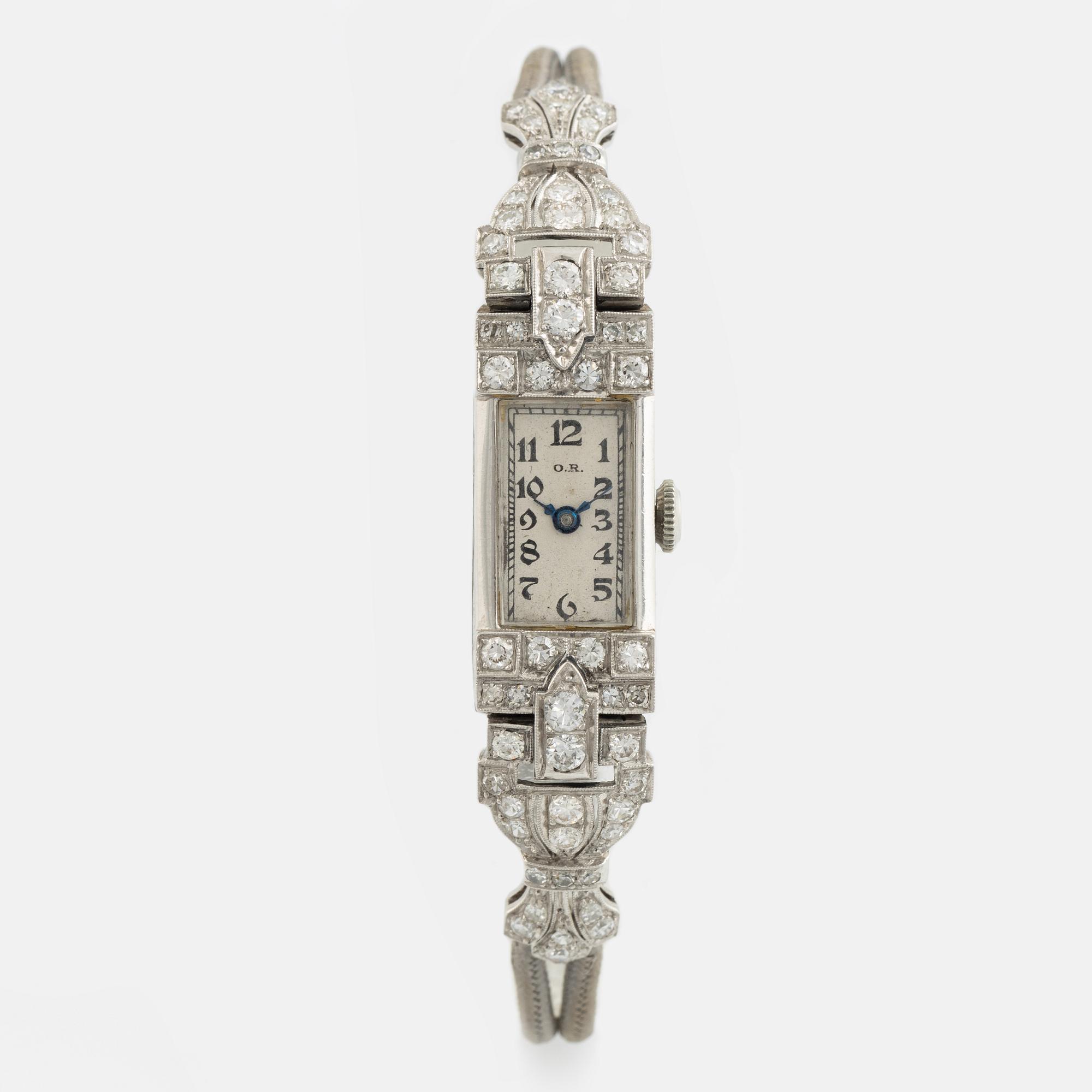 Brilliant cut and eight cut diamond ladies watch, art déco.