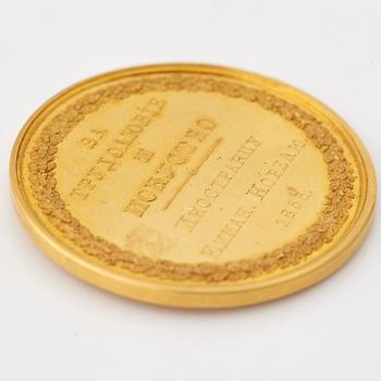 MEDALJ, Alexander II (1855-1881). Belöningsmedalj i guld, av V. Alexeev för Immanuel Nobel dy 1853.